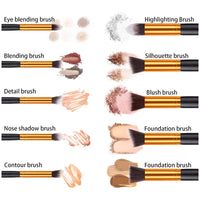 10-Piece Black Gold Portable Candy Color Fiber Makeup Brush Set