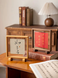 Double-Sided Transparent Solid Wood Photo Frame for Desk Display, 5x7 inch, Chinese Calligraphy Art Mounting