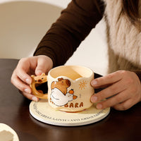 Capybara Stacking Ceramic Mug with Lid and Spoon, 300ml Creative Gift Set