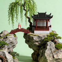Chinese Ancient Opera Stage Miniature Model with Bridge and Figures for Micro Landscape Decor