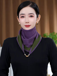 Knitted Striped Color Block Magnetic Buckle Triangle Scarf Shawl for Autumn/Winter
