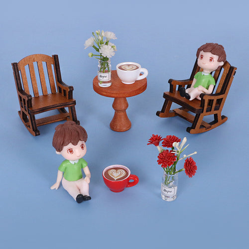 Dollhouse Miniature Rocking Chair Table Vase Coffee Cup Set BJD Accessories