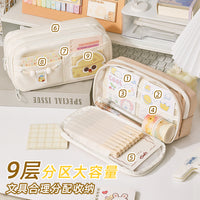 Cute Cheese Bear Pencil Case Large Capacity Embroidered Stationery Pouch for Girls