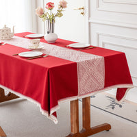 Wedding Celebration Jacquard Tassel Tablecloth Thickened Cotton Linen Retro Cover for Long Tables and Coffee Tables