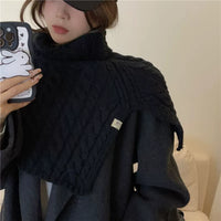 Korean Style Knitted Pullover Shawl for Women, High Collar Neck Warmer Scarf, Thickened Warm Wrap for Autumn Winter