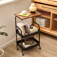 2-Tier Mobile Side Table with Wheels, Living Room Storage Cart, Bedroom Organizer Shelf