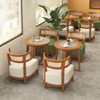 Nordic Solid Wood Sofa Chair with Rattan Backrest for Cafe, Dessert Shop, Book Bar, and Reception Area