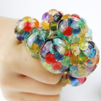 Grape Stress Ball Squeeze Toy with Colorful Beads - Rainbow Mesh Anti-Stress Relief Fidget Toy