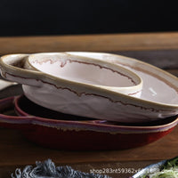 Vintage Ceramic Divided Baking Dish with Handle for Gratin, Desserts, and Salads