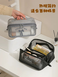 Portable Mesh Travel Toiletry Bag with Large Capacity for Cosmetics and Brushes