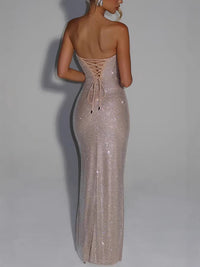 Women's Sequin Sleeveless Slim Fit Long Evening Gown