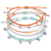 Beach Friendship Woven Bracelet with Alloy Disc and Waxed Cord, Adjustable for Women