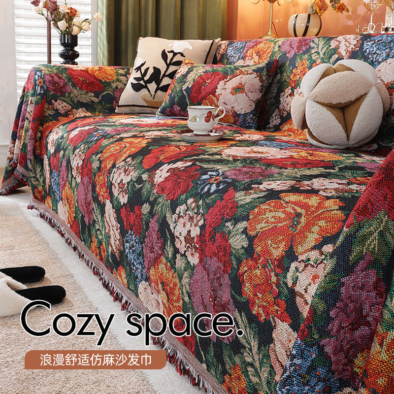 Oil Painting Style Faux Linen Sofa Cover All-Inclusive Anti-Scratch Pet Protector Slipcover