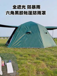 Large Hexagonal Rainproof Tarp with Blackout Coating for Camping and Beach, Sunshade and Storm Protection