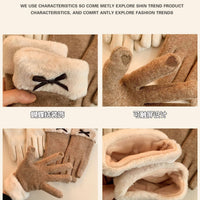 Women's Plush Bowknot Winter Warm Touchscreen Gloves for Cycling & Cold Weather