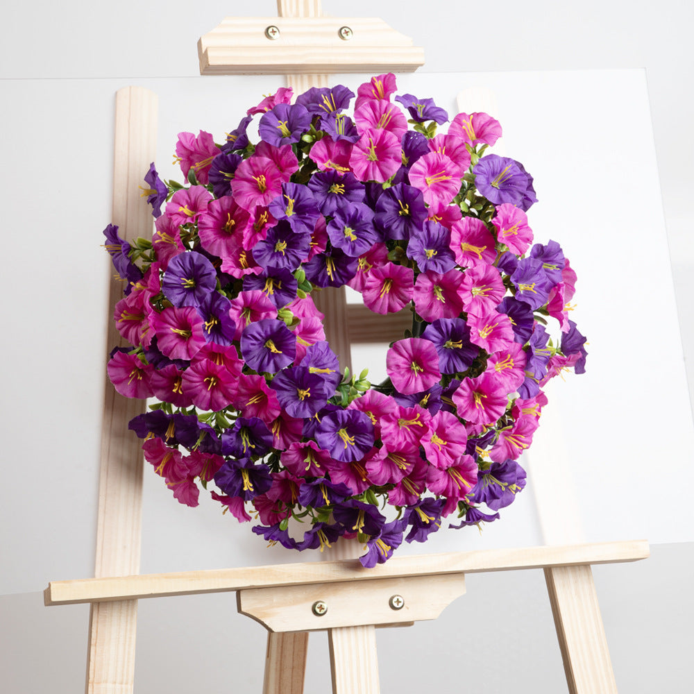 Artificial Violet Morning Glory Eucalyptus Wreath for Spring Summer Autumn Home Decor