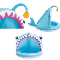 Inflatable Ice Cream Shade Pool for Kids, Foldable Outdoor Play Pool with Sun Canopy