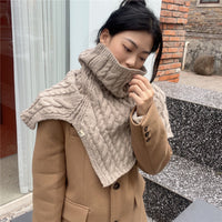 Women's Knitted High-Neck Slit Poncho Shawl for Autumn/Winter