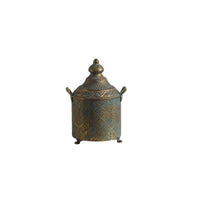 Rustic Iron Vase with Lid and Handles - Distressed Finish Decorative Storage Box