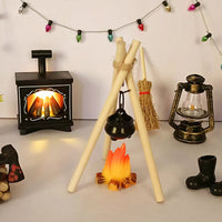 Dollhouse Miniature Christmas Scene 18-Piece Set with Bonfire, Hanging Stove, Fireplace, and Easel
