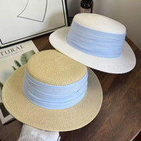 Women's Flat-Top Straw Sun Hat for Beach Vacations and Sun Protection
