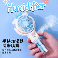 Portable Cartoon Rechargeable Mini Fan with Spray Mist and Phone Holder for Students