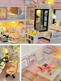 DIY Miniature Dollhouse Kit with Dust Cover, Wooden Assembly Model for Creative Gift
