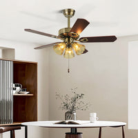 Vintage Ceiling Fan with Lights, Wood/Iron Blades, Remote Control, for Living Room Bedroom Dining Room