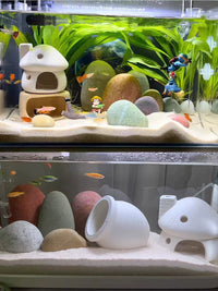 Ceramic Mushroom House Aquarium Ornament with Hiding Cave for Fish and Shrimp