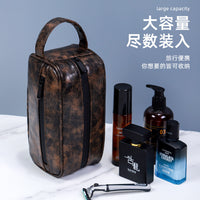 Men's PU Leather Travel Toiletry Bag with Handle, Waterproof Cosmetic Organizer for Business Trips