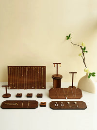 Vintage Walnut Jewelry Display Stand for Necklaces, Bracelets, and Earrings - Large Capacity Organizer