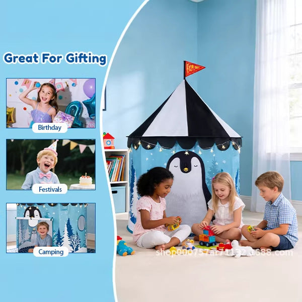 Kids Penguin Pop-Up Play Tent Indoor Outdoor Foldable Playhouse