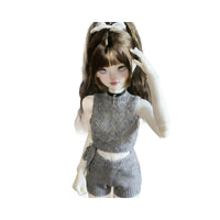 BJD 1/4 Doll Clothes Spring/Summer Argyle Hollow Crochet Knit Sleeveless Vest & Shorts Set