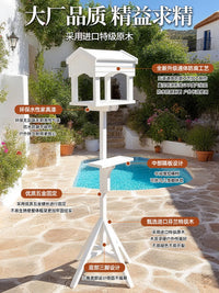 Outdoor Wooden Bird Feeder with Rainproof Roof for Garden and Yard, Parrot Birdhouse