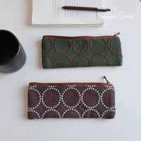 Embroidered Fabric Pencil Case Japanese Style High-End Artistic Girl Forest Series College Student Makeup Brush Storage Long Cosmetic Bag