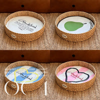 Nordic Style Handwoven Straw Cat Scratcher Bed & Pet Nest with Cooling Mat