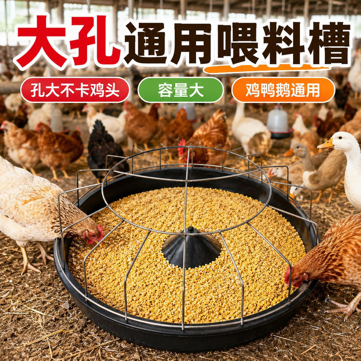 Anti-Spill Poultry Feeder Round Trough with Divided Compartments for Chickens, Ducks, Geese