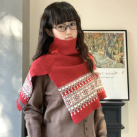 Fair Isle Vintage High-Neck Knitted Shawl Scarf for Women, Autumn/Winter Warm Layering Neck Warmer