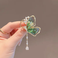 Emerald Green Butterfly Tassel Brooch for Cheongsam