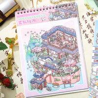 Upgraded Miniature Ancient Style Scenery Sticker Book for DIY Journal Decoration