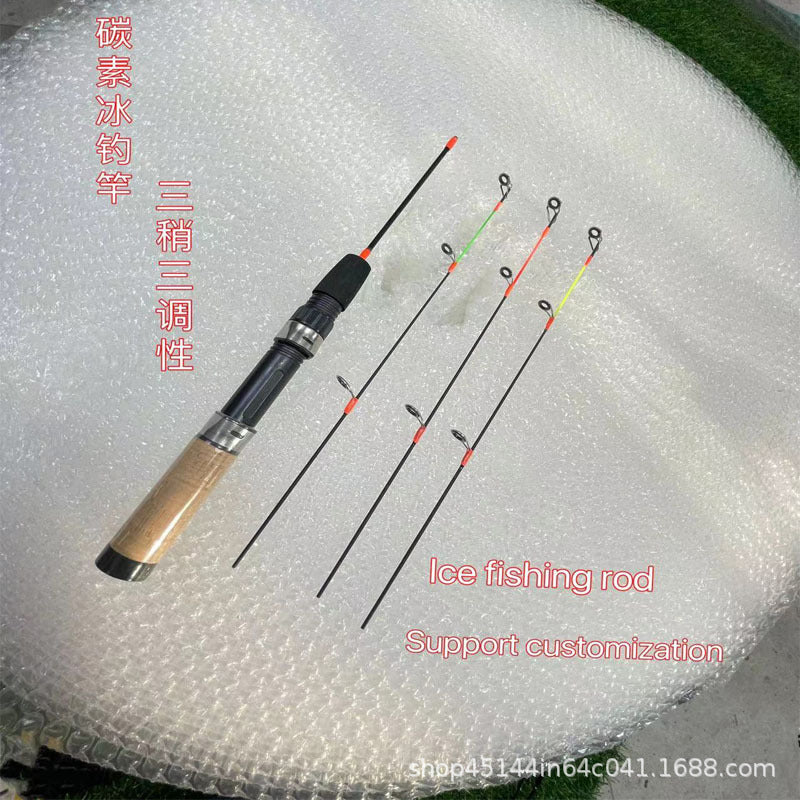 Carbon Ice Fishing Rod 3-Section Winter Fishing Pole Soft Medium Hard