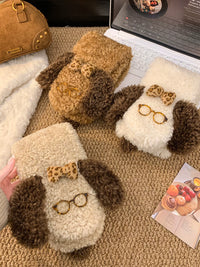 Cute Puppy Plush Cross Scarf for Women, Japanese Style Thick Warm Neck Warmer