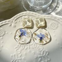 Romantic Blue Dried Flower Resin Earrings / Ear Clips for Women