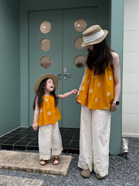 Mother-Daughter Matching Embroidered Vest & Lace Wide-Leg Pants Set for Summer Vacation