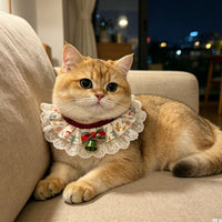 Pet Christmas Scarf with Bowknot Lace Collar for Cats and Small Dogs
