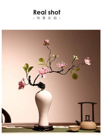 Zen Style Artificial Orchid & Jasmine Floral Arrangement with Ceramic Vase for Home Decor