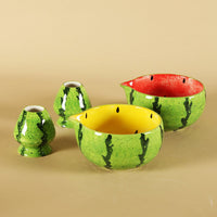 Jiu Tian Hand-Painted Watermelon Matcha Bowl Set with Spout, Japanese Style Tea Ceremony Whisking Tool