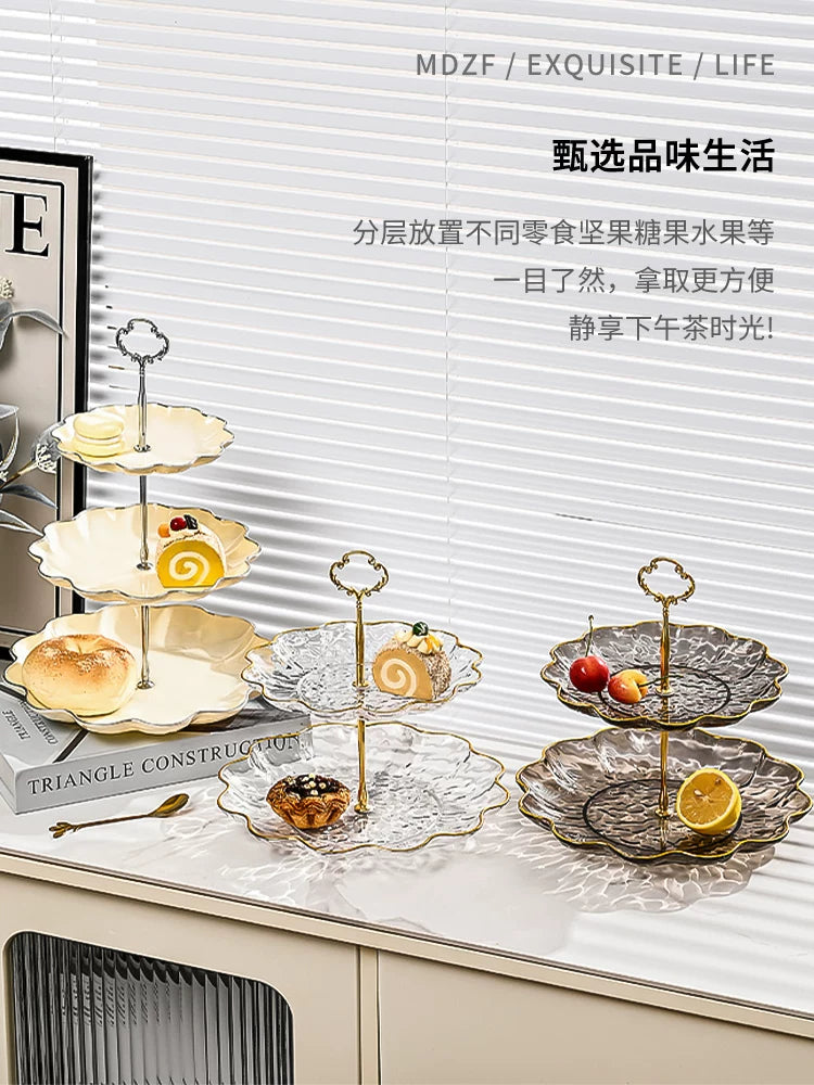 Luxury Wavy Multi-tier Fruit and Dessert Stand for Living Room Coffee Table