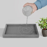 Rectangular Cement-Look Planter Tray with Drainage, Thickened Durable Base, Large Nordic Style