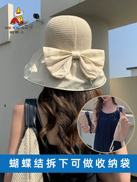 Women's Straw Sun Hat with UV Protection and Wide Brim, Foldable Fisherman Style